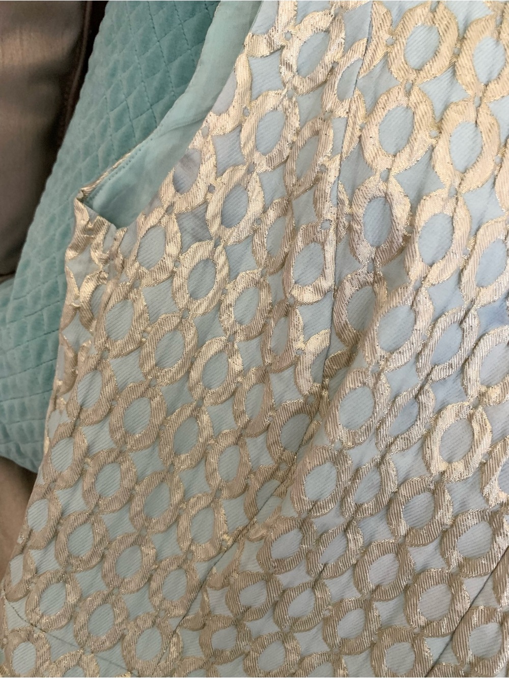 Ralph Lauren Mint Green Metallic Gold Embroidered Fit & Flare Cocktail Dress - Picture 6 of 11